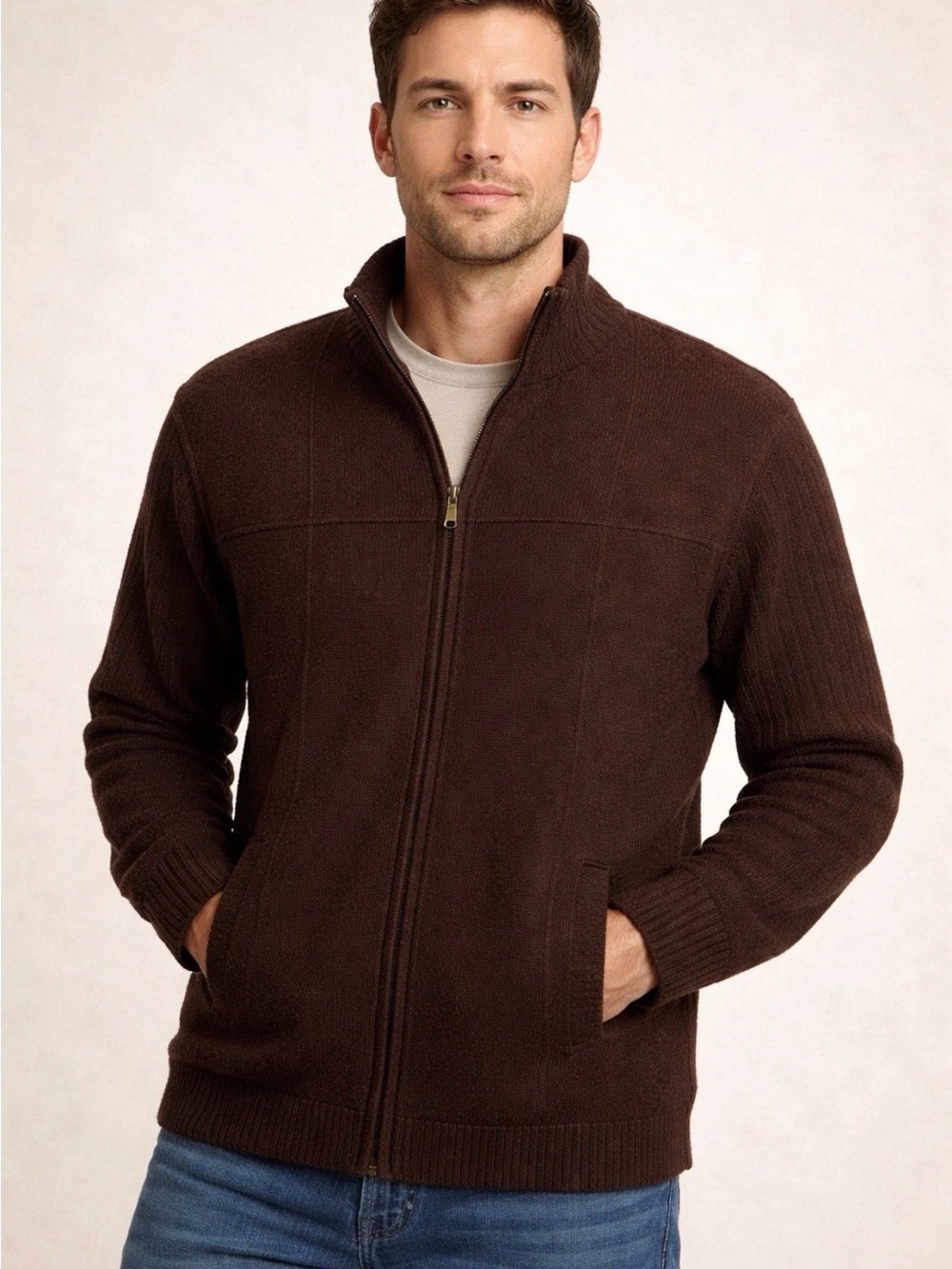 Pendleton  Full-Zip Sweater Jacket Dark Brown 100 % wool old money luxury